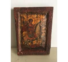 Antique Greek Wooden Icon St George
