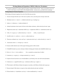 Writing Balanced Equations Chem 10