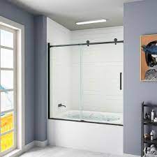 Horow 55 In 59 In W X 60 In H Contemporary Single Sliding Frameless Bathtub Door In Matte Black With Clear Glass