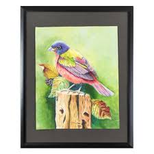 Oil On Canvas Painting Of Colorful Bird