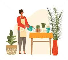 Woman Planter Gardening Urban Cactus