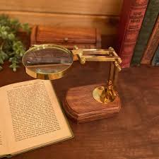 3 Antiqued Brass Desk Top Magnifier On