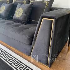 Black Velvet Quilted Sofa Modern In A