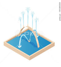 Isometric Fountain Icon For Outdoor