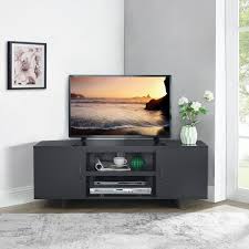 Homestock Black Corner Tv Stand For 50 In Tv Low Profile Tv Cabinet Low Profile Tv Console Small Tv Stand With Door And Shelve
