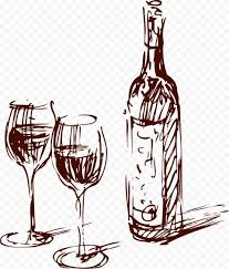 Hd Wine Bottle With Two Glasses Sketch