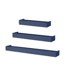 Modern Midnight Blue Wood Floating Wall Shelf Set Of 3 36 W X 3 H X 6 D