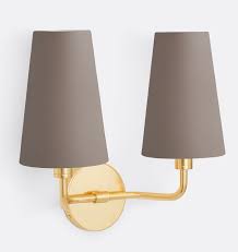 Ansel Double Sconce With Shade Lacquered Brass Metal Matte Fossil Shade 2592981