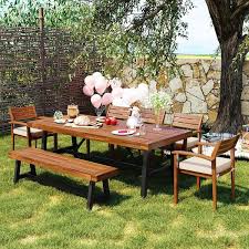 7 Piece Wood Outdoor Dining Set With