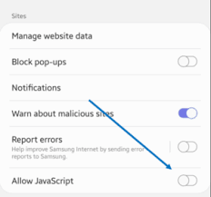 enable javascript on an android phone