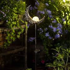 Moon Solar Lights Outdoor Garden Stakes Waterproof Le Glass Metal Decorative Lights