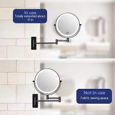 8 In W X 8 In H Lighted 1x 10x Magnifying Mirror Wall Mount Bathroom Makeup Mirror In Black Battery Usb Powered