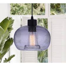 Worth Home S Artisan Hand Blown Smoked Seeded Glass Matte Black Instant Pendant Recessed Can Conversion Kit