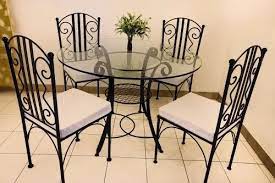 Glass Round Fancy Dining Table Set 4