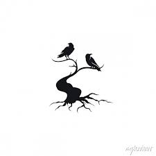 Raven Crow Tree Logo Vector Icon Wall
