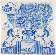 Antique Delft Tile Mural In Blue With A