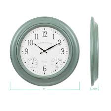 La Crosse Clock 433 3846 18 In Indoor Outdoor Sage Green Quartz Wall Clock With Temperature Humidity