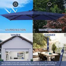 9 Ft X 7 Ft Rectangular Market Solar Lighted Patio Umbrella In Navy