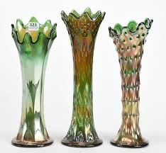 3 Carnival Glass Vases Green Fenton