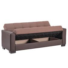 Basics Collection Convertible 87 In Brown Black Polyester 3 Seater Twin Sleeper Sofa Bed With Storage