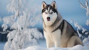 Siberian Husky Dog Outside In A Snowy