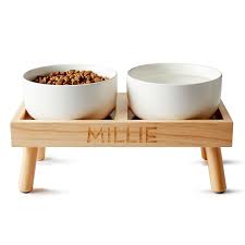 Ceramic Dog Bowls With Wooden Stand