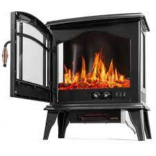 20 In 1500 Watt Freestanding Compact Electric Infrared Quartz Fireplace Heater W 3 Sided Glass Panels In Vintage Black