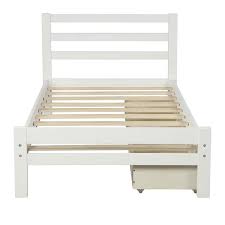 Anbazar White No Box Spring Needed Twin Bed Frame With Storage Drawers Wood Twin Bed With Headboard For Kids Twin Storage Bed