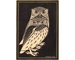 Two Owls Art Print Vintage Owl Art