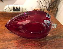 Ruby Red Glass Swan Candy Bowl