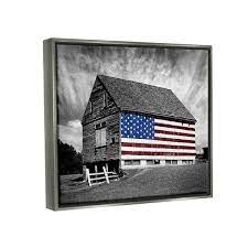 White Farmhouse Barn American Flag