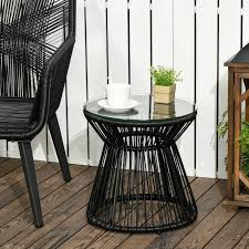 Outsunny Round End Table Rattan Side