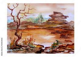 Watercolor Painting Mountain Landscape