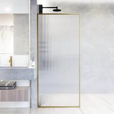 Vigo Meridian 34 In W X 74 In H Framed Fixed Shower Screen Door In Matte Brushed Gold With 3 8 In 10mm Fluted Glass