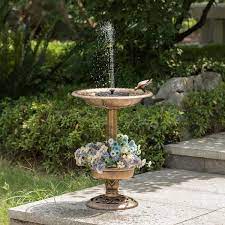 Gardenised Outdoor Garden Bird Bath And Solar Powered Round Pond Fountain With Planter Bowl Copper