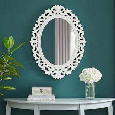 Oval White Wood Framed Mirror
