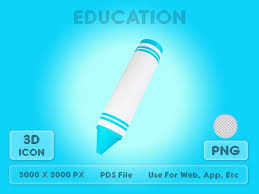 3d Crayons Icon With Deep Sky Blue Color
