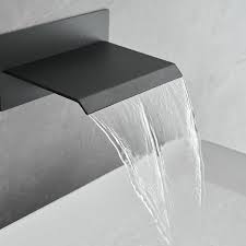 Bwe Single Handle Wall Mount Spout Waterfall Bathroom Faucet In Matte Black
