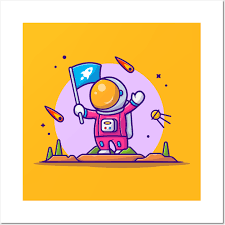 Cute Astronaut Holding Flag On Planet
