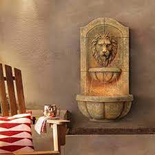 Lion Head Faux Stone 29 1 2 High Led Wall Fountain