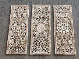 Set Of Brown Mandala Wood Carving Panel