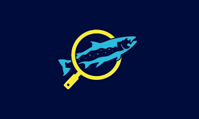 Fish Salmon With Magnifying Glass Logo