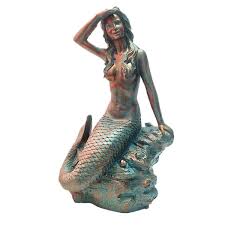 Homestyles 30 In Classic Mermaid Bronze Patina Sitting On Coastal Rock Beach Collectible Statue