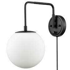 Black Plug In Wall Sconce With Opal