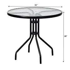 Casainc 32 In Black Round Metal Outdoor Dining Table With Umbrella Hole And Tempered Glass Top