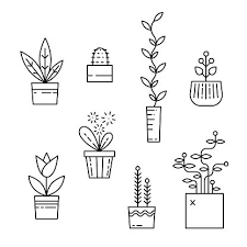 Line House Plants Icon Set Stock