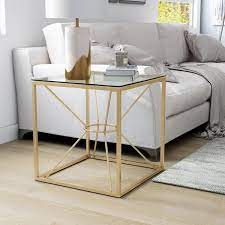 Karrey 35 78 In Gold Coating And Clear Square Glass Top Coffee Table Set With 2 Pieces