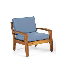 Noble House Grenada Outdoor Acacia Wood Club Chair In Teak And Blue Set Of 2