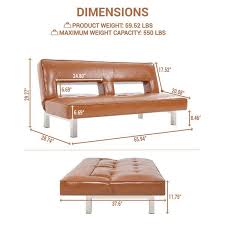 Caramel Futon Sofa Bed Faux Leather Futon Couch Modern Convertible Fol