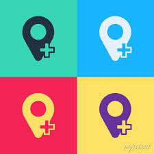 Pop Art Map Pin Icon Isolated On Color